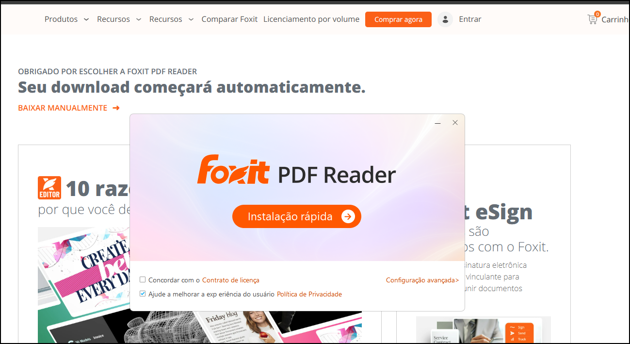 Botão para instalação rápida