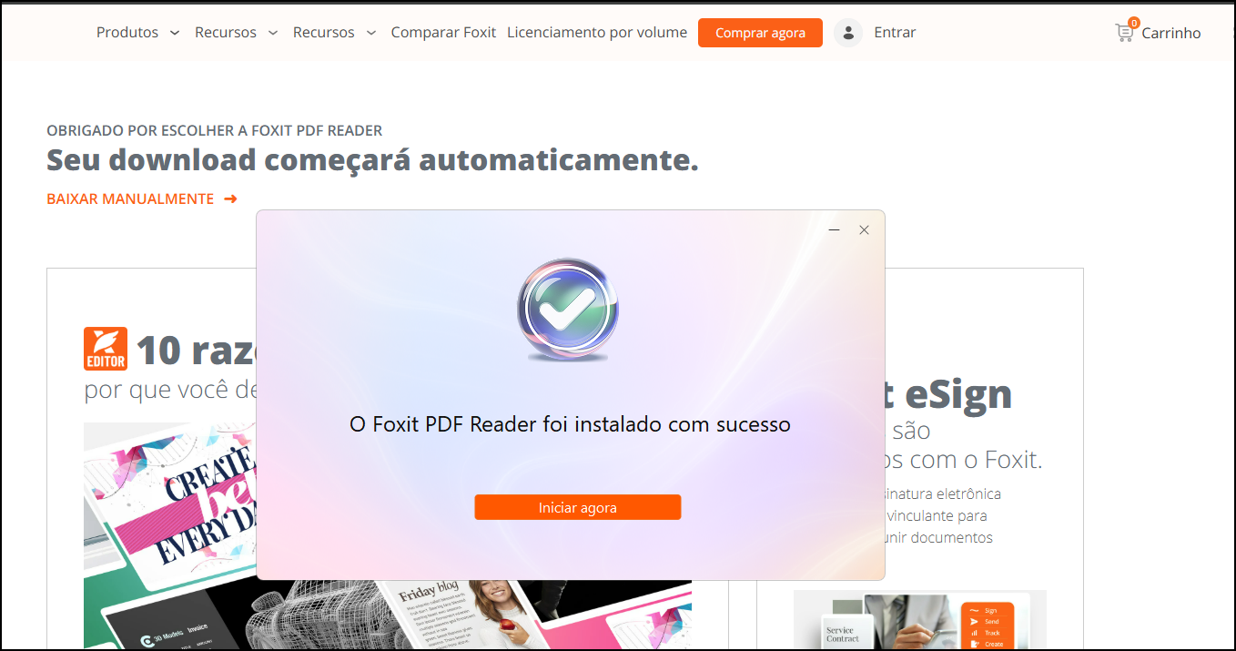 Notificação de conclusão da instalação